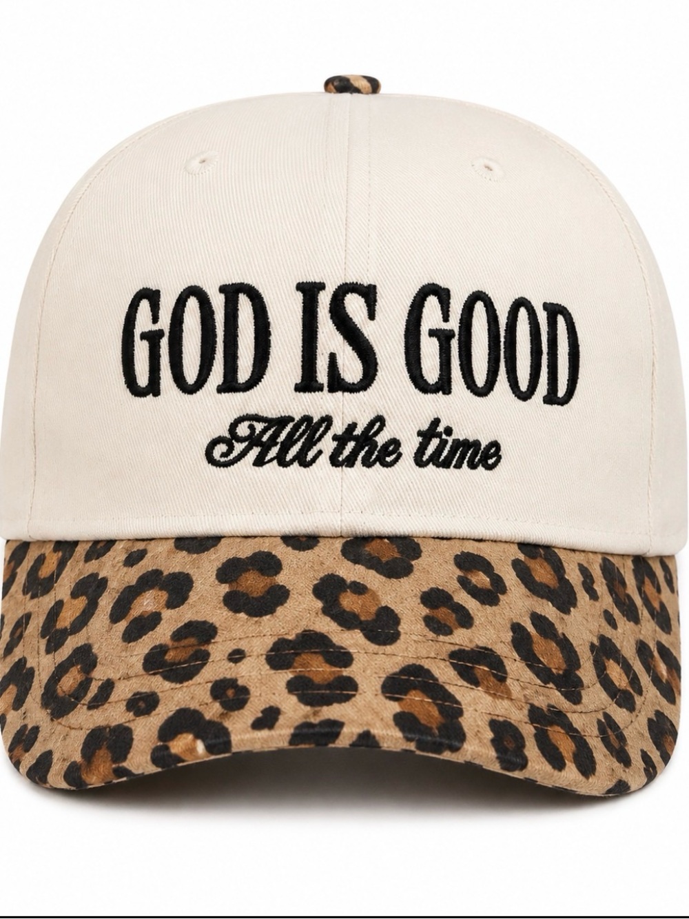 “God is Good” Embroidered Trucker Hat | Cream Leopard Faith Cap NWT